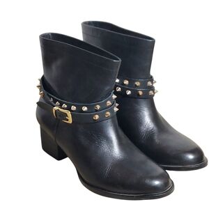 Matisse Biker Black Buttery Soft Leather Spike Studded and Buckle Ankle Boots